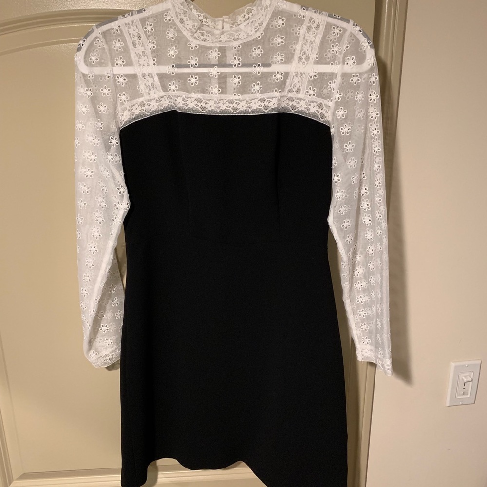 Sandro Black Dress with White Eyelit/Lace